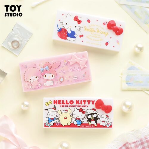 日本卡通正版三丽鸥收纳盒棉签盒首饰小号带盖长方形发夹发饰发绳可爱便携随身HelloKitty创口贴牙线收纳盒