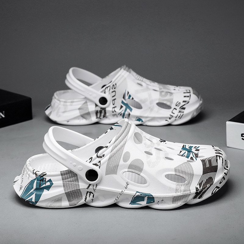 潮牌洞洞鞋男夏季透气外穿防滑软底沙滩包头拖鞋男两用踩屎感凉鞋