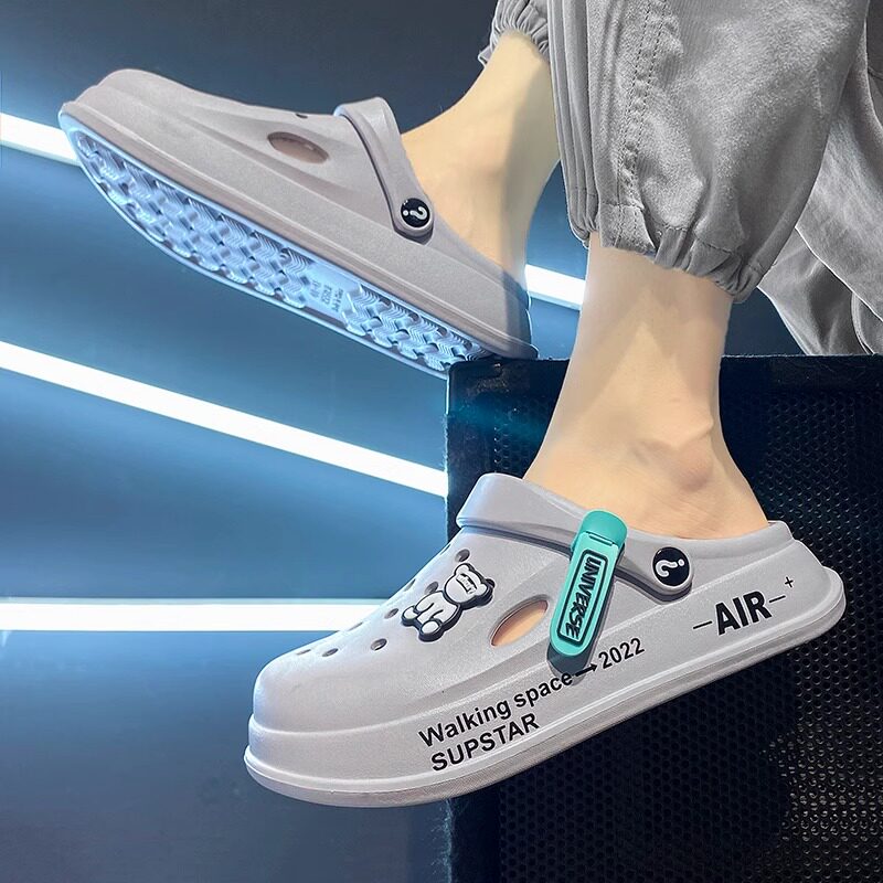 潮牌包头拖鞋男士夏季外穿踩屎感洞洞鞋涉水厚底防滑沙滩大头凉鞋