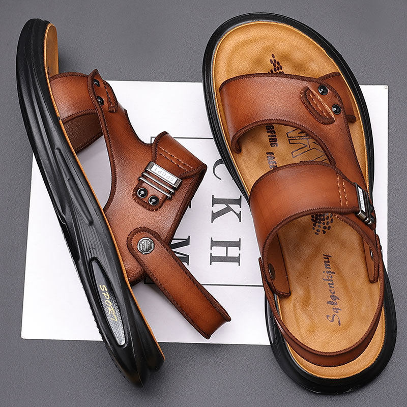 潮牌男式凉鞋2024新款夏季头层牛皮沙滩鞋时尚休闲开车皮凉鞋真皮