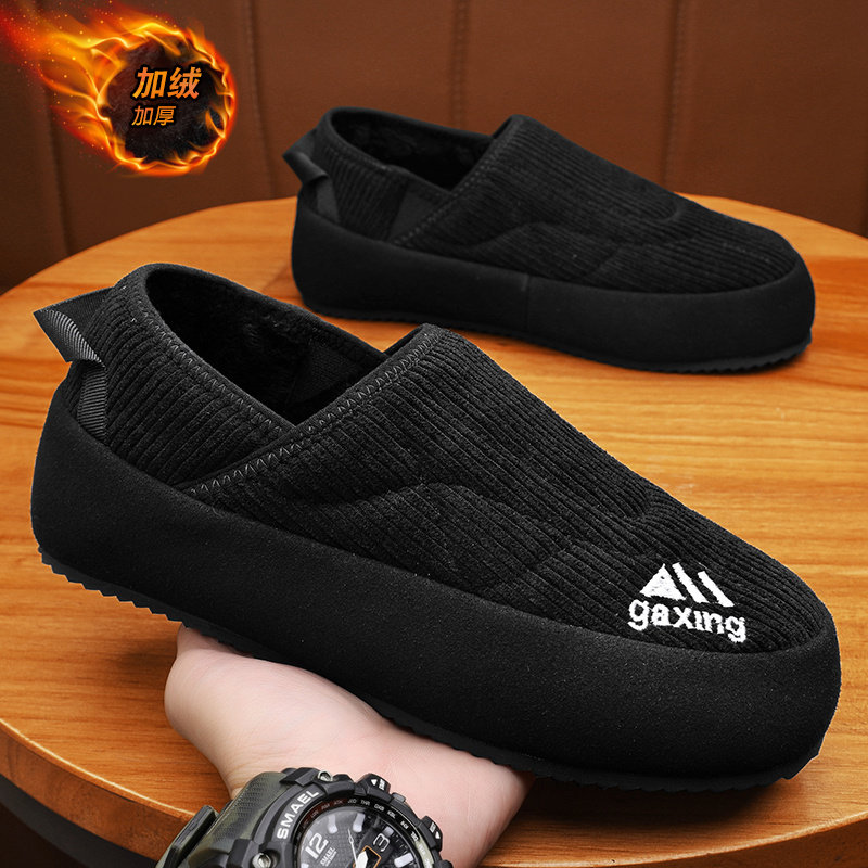 潮牌男鞋冬季加绒保暖棉鞋男老北京布鞋黑色一脚蹬软底防滑休闲鞋,流行男鞋,棉鞋,淘宝优惠券,粉丝福利购,淘宝优惠卷