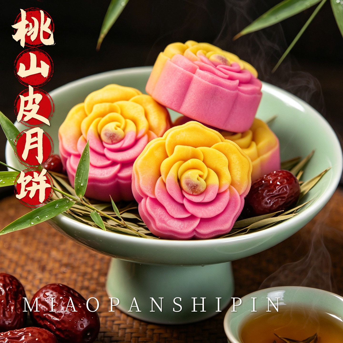 桃山皮玫瑰花酥造型红枣丁馅祈福酒店摆台送礼贡品糕点心中秋喜饼