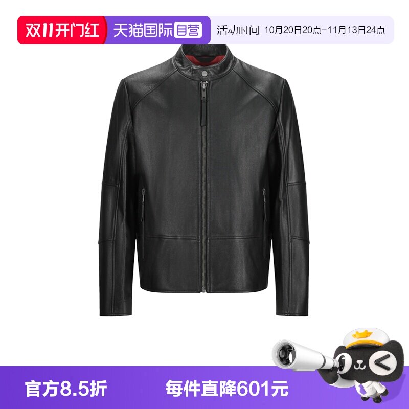 【自营】Hugo Boss男士山羊皮革机车皮衣皮夹克上衣外套50564039