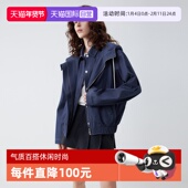 ELLE复古纯棉假两件连帽短外套女2025秋新款 自营 宽松夹克上衣