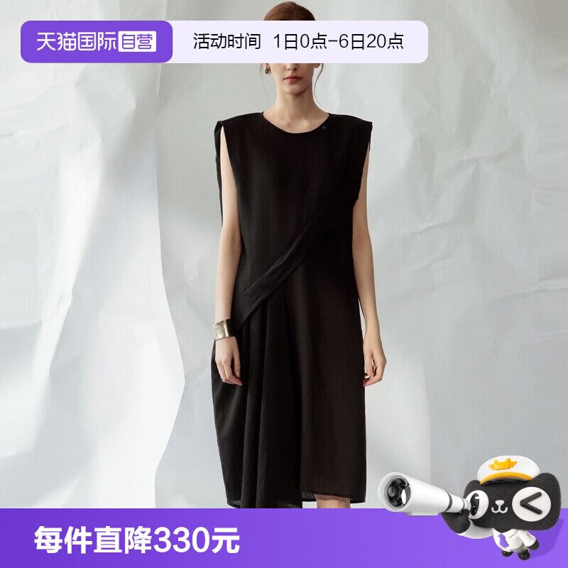 ELLE赫本风亚麻连衣裙图片