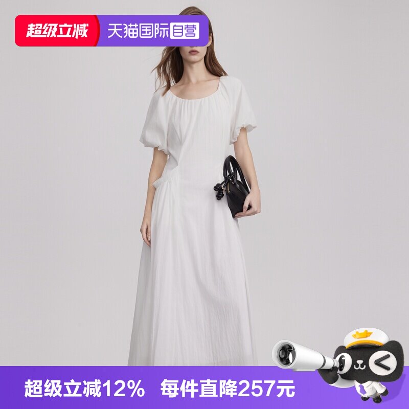 ELLE法式泡泡袖方领连衣裙图片