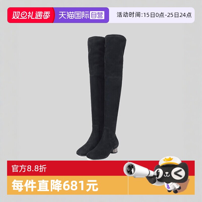 【自营】Ferragamo菲拉格慕 女士绒面皮革过膝长筒靴 0672924长靴