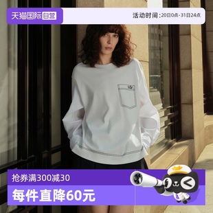 宽松休闲独特小众上衣 自营 ELLE法式 撞色纯棉T恤女2025秋新款