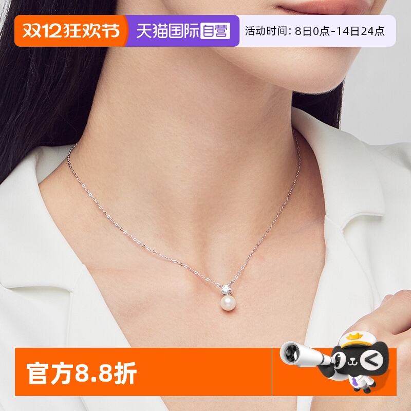 戴妃款珍珠项链女纯银锁骨链