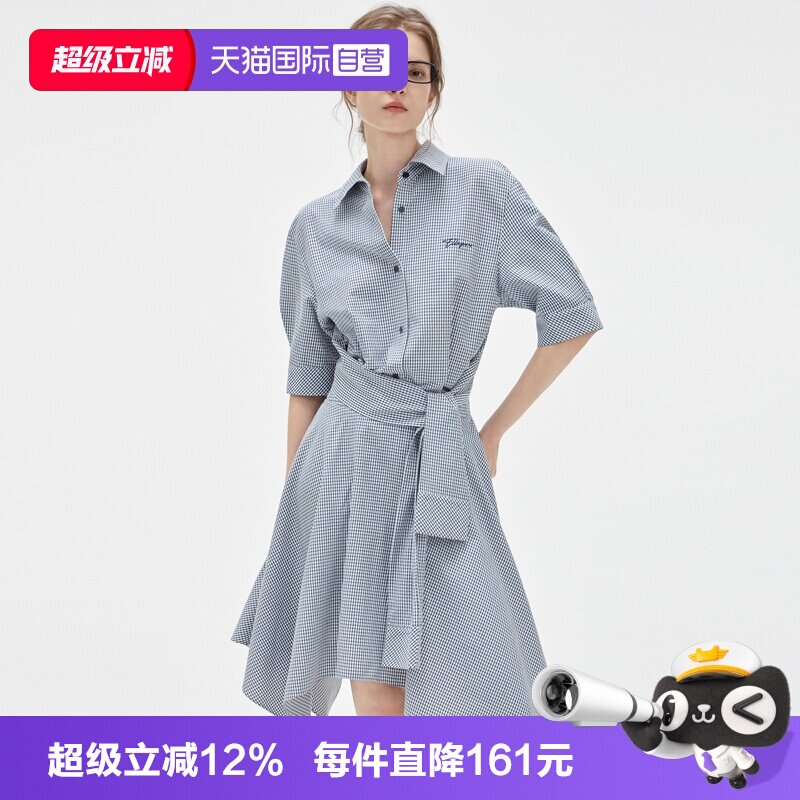 ELLE复古格纹高级感翻领连衣裙图片
