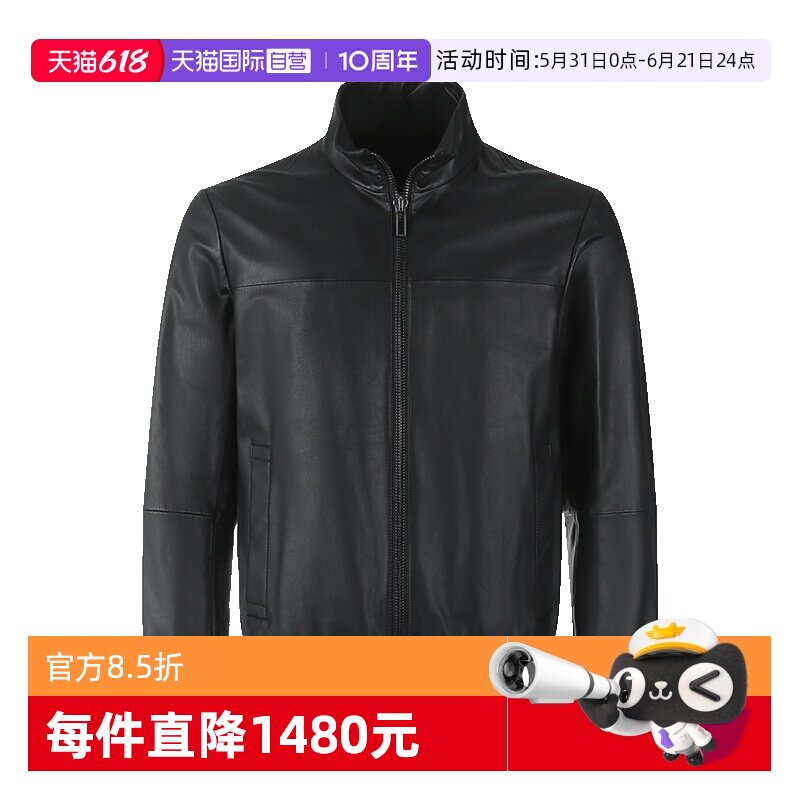 【自营】EA阿玛尼男士羊皮革立领拉链皮衣夹克外套 01R55P 01P54