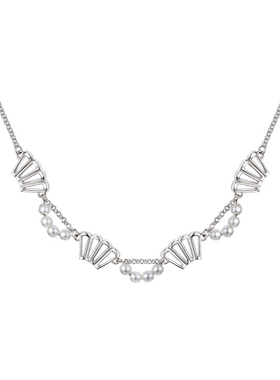 仿珍珠折扇锁骨链女时尚个性颈链