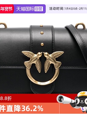 【自营】PINKO经典飞鸟标志链条式肩带牛皮斜挎单肩包女款包黑色