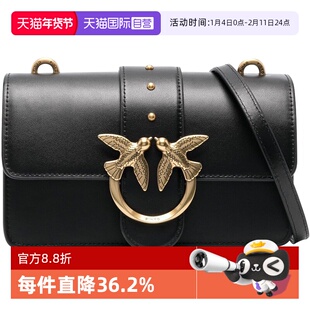 【自营】PINKO经典飞鸟标志链条式肩带牛皮斜挎单肩包女款包黑色