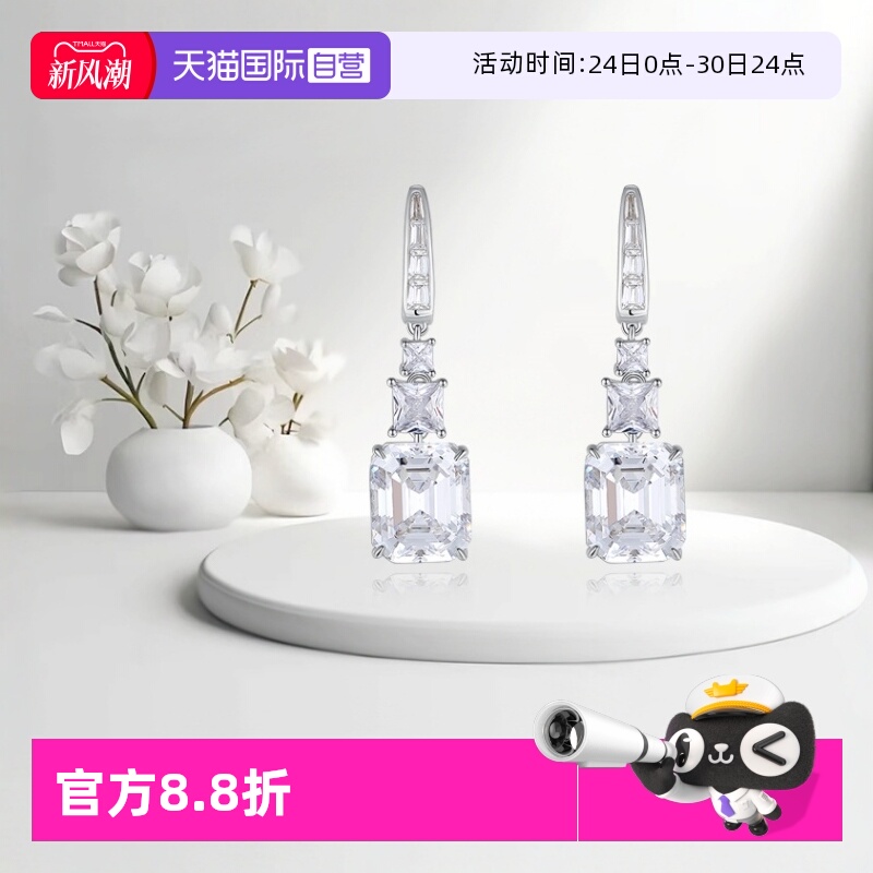 高级感方形耳环精致S925银锆石女