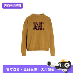 【自营】MaxMara毛衣女款胸前M字母标志土黄色圆领羊绒针织套衫