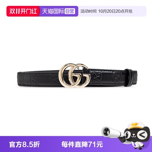 【自营】GUCCI古驰双G标识腰带扣窄版GG 皮革皮带女款黑色宽2cm