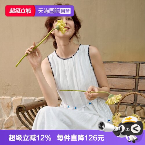 ELLE度假风撞色无袖连衣裙