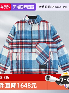 【自营】we 11 done男款外套经典翻领蓝色格纹羊毛宽松休闲夹克