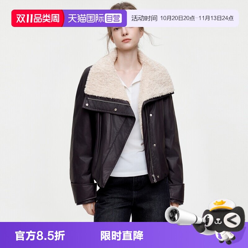 ELLE90白鸭绒毛绒机车风羽绒服