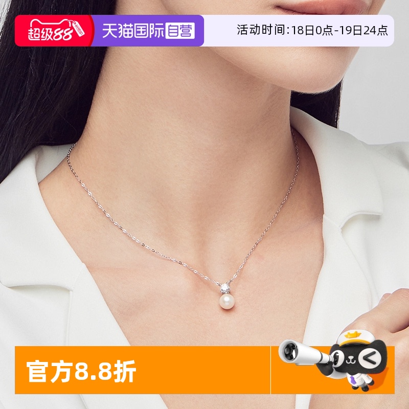 戴妃款珍珠项链女纯银锁骨链