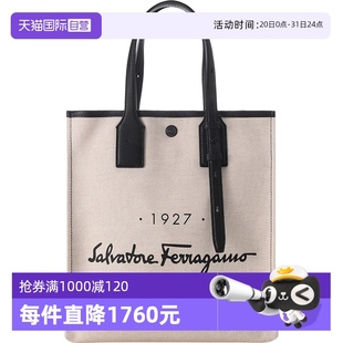 男士 自營 Ferragamo ITEM織物配皮手提單肩包購物袋240797正品