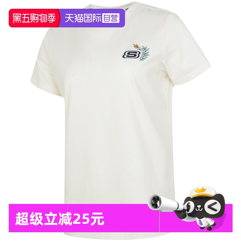 【自营】斯凯奇女装圆领透气半袖跑步运动休闲短袖T恤衫L223W125