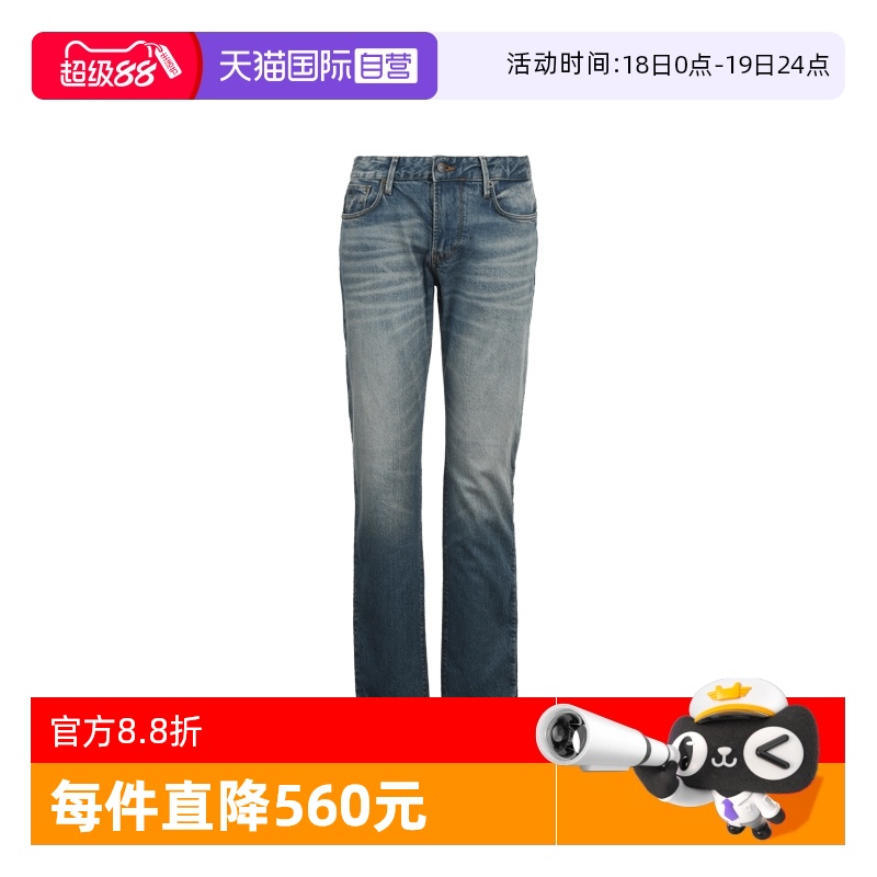【自营】EMPORIO ARMANI/阿玛尼金属鹰标直筒休闲男士牛仔裤长裤