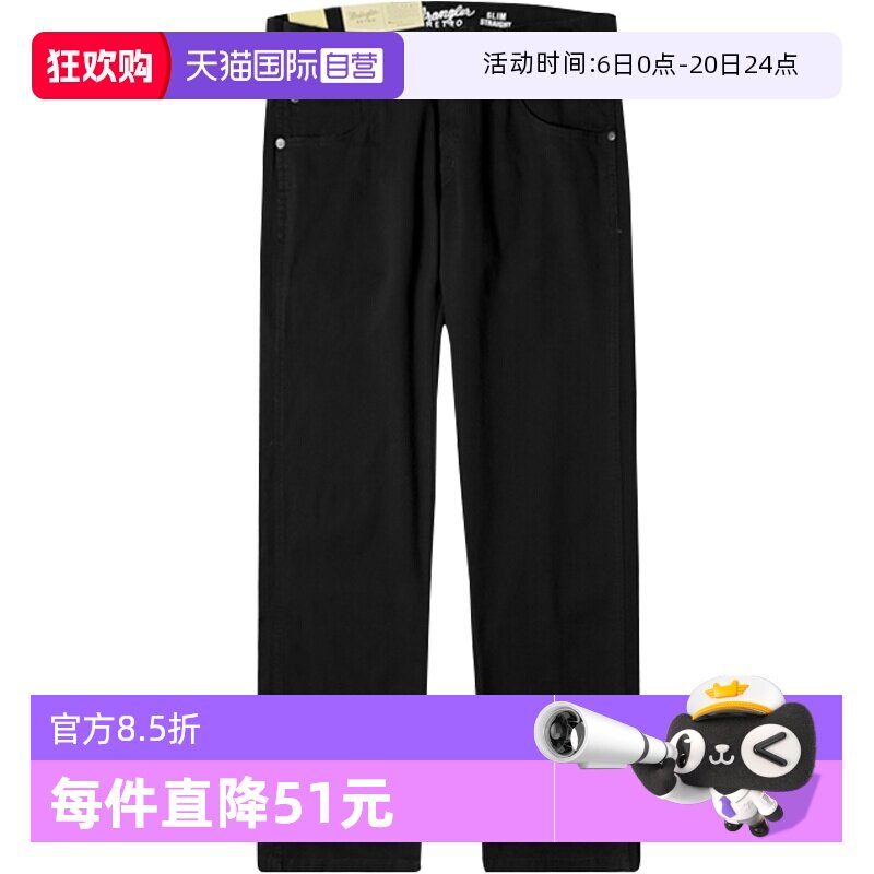 【自营】Wrangler 黑色经典休闲百搭牛仔裤男士修身直筒潮流长裤