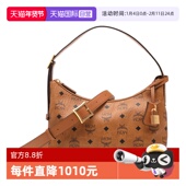 MCM经典 自营 logo印花休闲女士单肩手提斜挎包hobo腋下包棕色