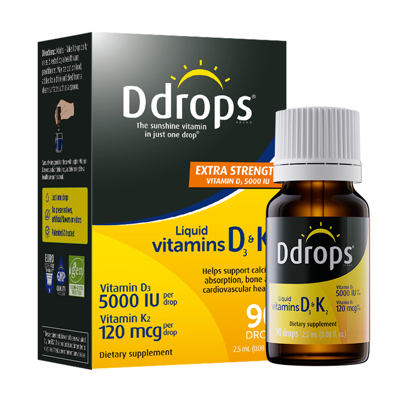 【自营】Ddrops滴卓思5000IU维生素VD3成人K2备孕阳光维他命D滴剂