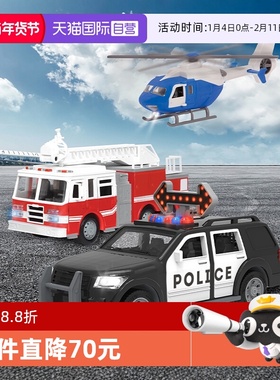 【自营】Driven消防车挖掘机飞机吊车挖机小汽车男孩玩具3辆套装