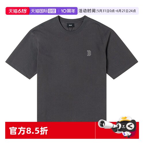 【自营】MLB短袖男装女装新款炭灰色短袖学生运动T恤3ATSB0253