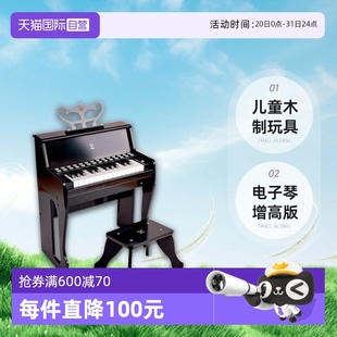 儿童木制玩具电子琴 德国Hape多功能灯光教学钢琴增高版 自营