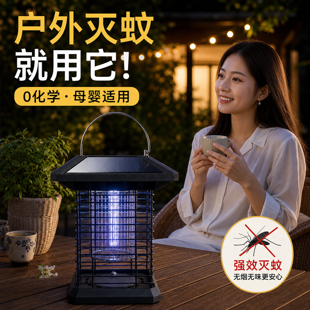 太阳能灭蚊灯户外防水家用庭院花园室外驱蚊露营充电防水杀虫神器