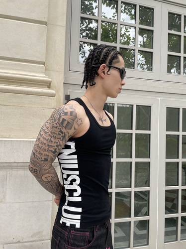 GENIUSCLUB美式修身背心纯色螺纹侧面印花字母打底显瘦上衣