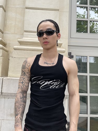 GENIUSCLUB美式修身背心纯色花体字母印花打底工字背心运动
