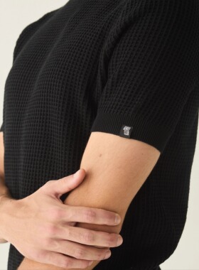 GENIUSCLUB褶皱坑条高级编织混纺肌理针织衫男夏季透气老钱风T恤