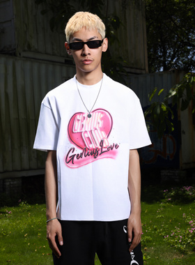 【现货】geniusclub 2024SS七夕爱心印花短袖宽松情侣款纯棉上衣