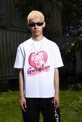 【现货】geniusclub 2024SS七夕爱心印花短袖宽松情侣款纯棉上衣