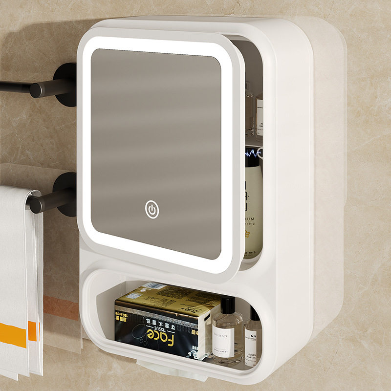 浴室置物架化妆护肤品面膜免打孔壁挂收纳盒卫生间墙上带灯带镜子