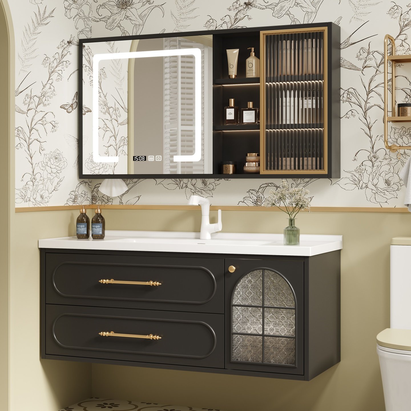 高端法式橡木烤漆陶瓷一体盆智能组合浴室柜卫生间洗手洗脸池,家装主材,浴室柜组合,淘宝优惠券,粉丝福利购,淘宝优惠卷