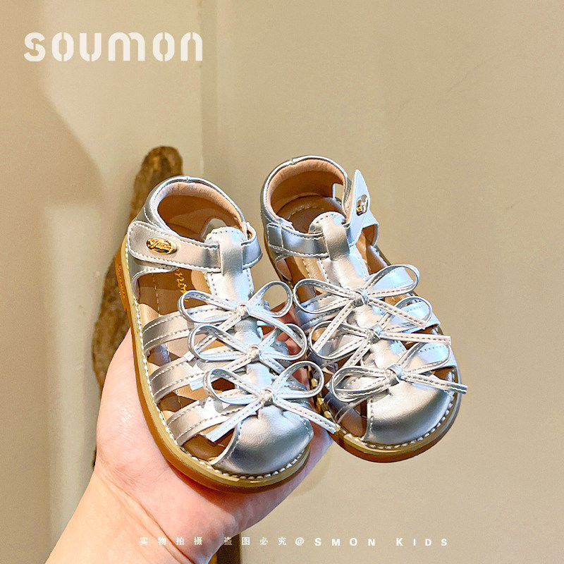 书萌女童凉鞋包头夏季新款小女孩公主鞋蝴蝶结儿童沙滩鞋软底防滑