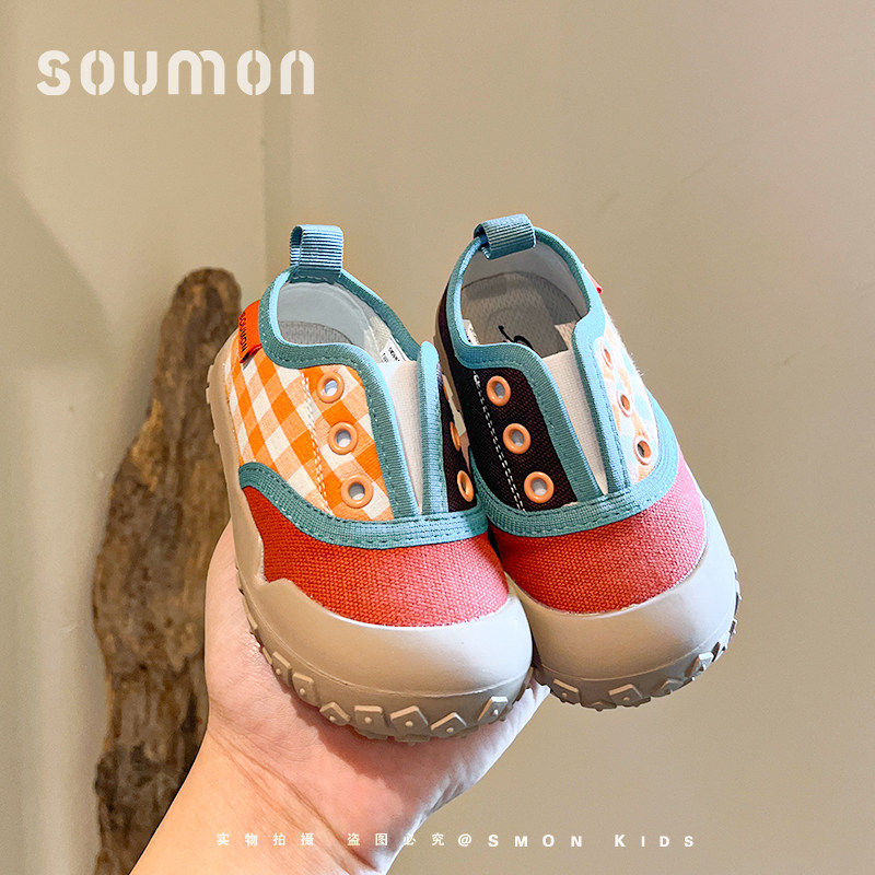 儿童帆布鞋一脚蹬穿脱平底板鞋男童布鞋女款2026新款室内宝宝鞋子