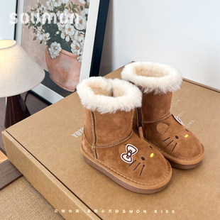 书萌儿童雪地靴女童2026冬季新款加绒保暖厚底毛毛靴卡通可爱棉鞋