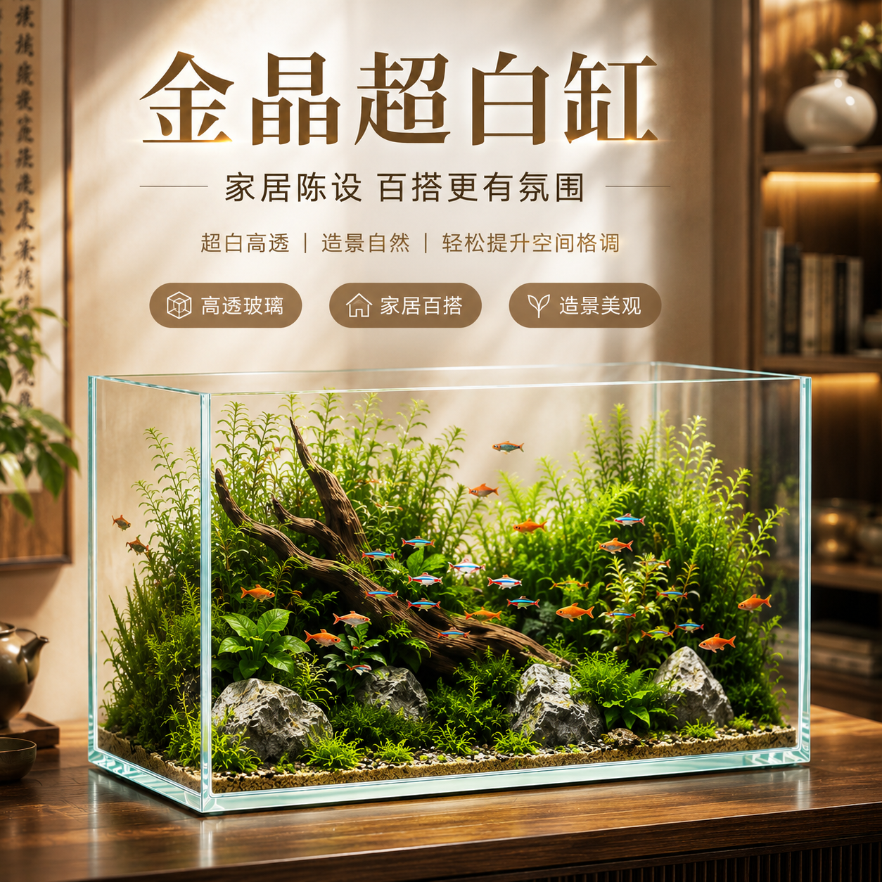 2026超白鱼缸桌面客厅生态斗金鱼乌龟缸造景小型水草养鱼玻璃裸缸