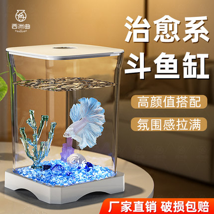 斗鱼缸小型造景生态全套养鱼专用水族箱带灯创意金鱼缸桌面小鱼缸
