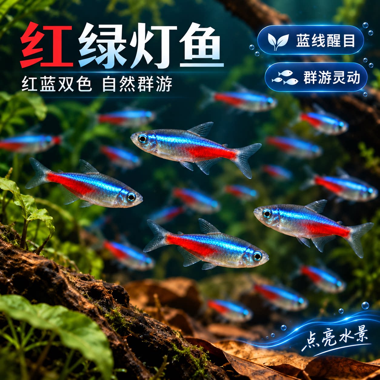 红绿灯小型灯科鱼孔雀鱼热带观赏鱼淡水巴西宝莲灯鱼活体鱼群游鱼