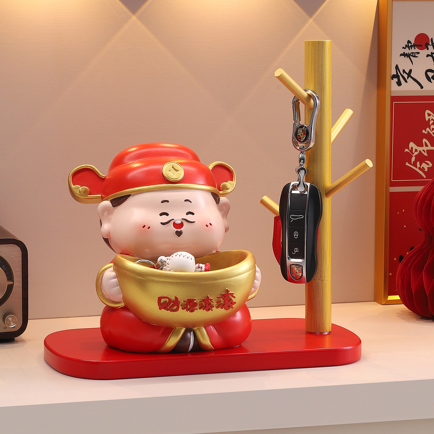 喜庆财神爷摆件入户玄关钥匙收纳