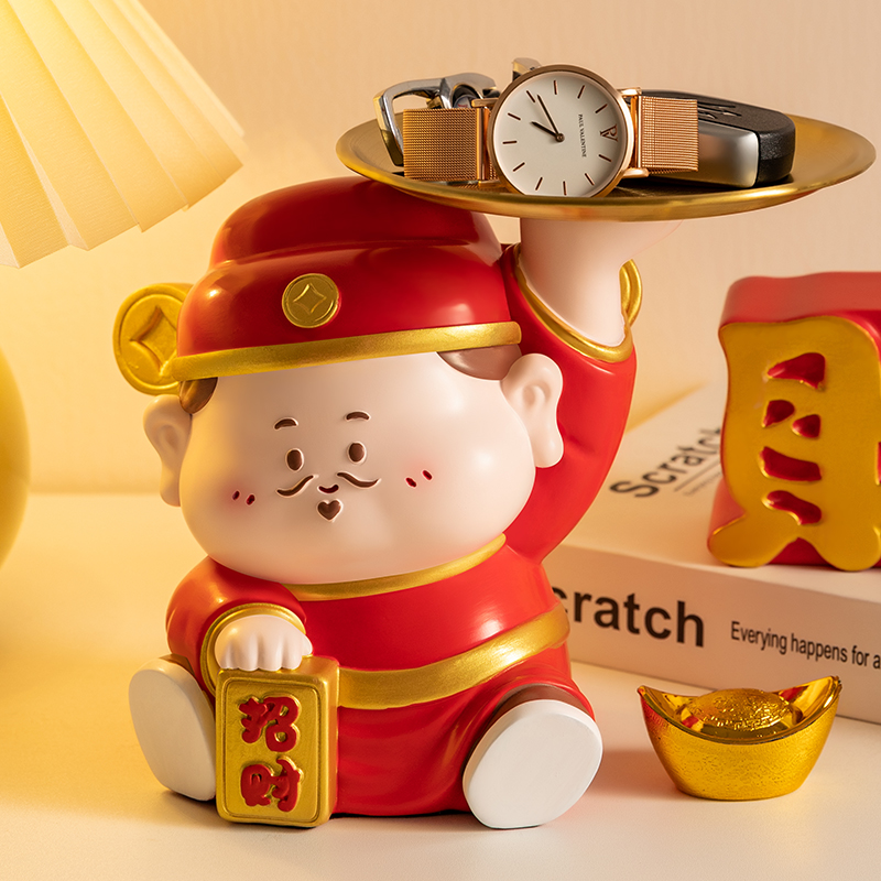 财神爷招财摆件入户玄关钥匙收纳